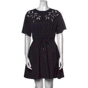 See by Chloe Black T-Shirt Mini Dress eyelets detailing & drawstring waist